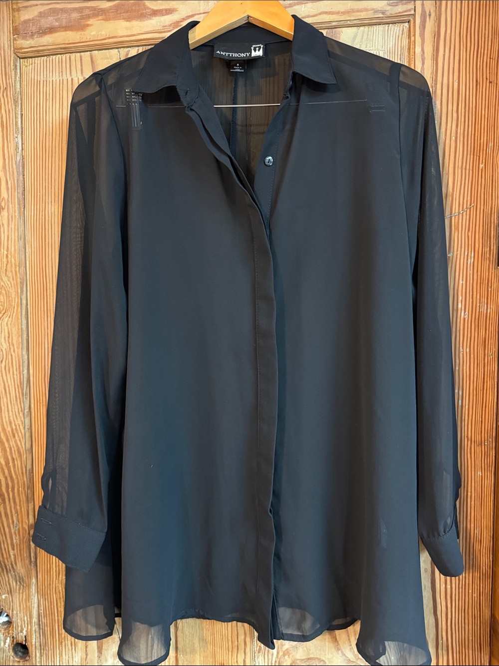 Antthony original Sheer Button Front Blouse in Black Size Small classy